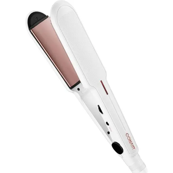 Conair Double Ceramic Flat Iron, 1½-inch Flat Iron, 5 Heat Settings Up to 410°F, Extra-Wide Floating Plates, For All Hair Types and Textures, White