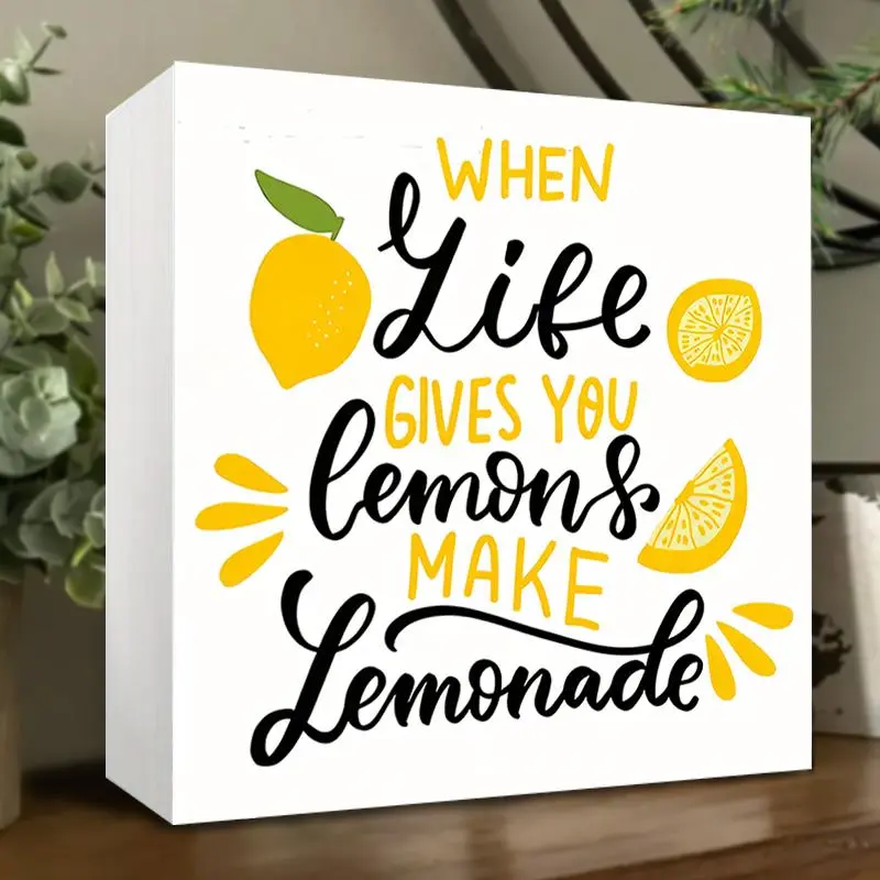 Lemon Pattern Inspirational Desktop Decoration, 1 Count Summer Square Lemon Pattern Inspirational Desktop Decoration, Home Decor Products for Fruit Parties, Signs, Desk Signage Decoration, Aesthetic Room Decoration, Room Decor, Home Office Decor