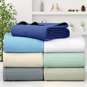 Waffle Weave Blanket  Size - Breathable Thermal Bed Blanket, Lightweight -Season Comfort, Soft  , Machine Washable Bedspread for Bed & Couch (Navy Blue)