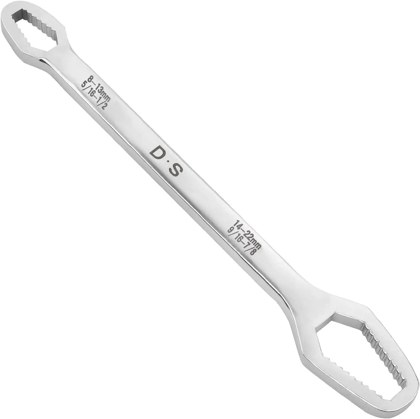 Xastro 8-22mm Double-Ended Multifunctional Universal Wrench ，5/16-7/8 Inch Self-Tightening lazy Wrench Repair Tools ，Chrome Vanadium Steel, silver(1 PCS)