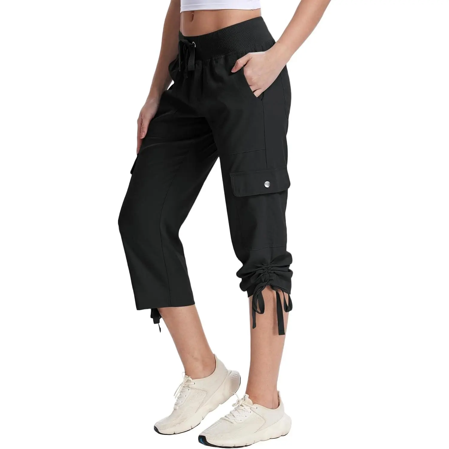 Pdbokew Women's Capri Pants with 6 Pockets Cargo Hiking Pants Lightweight Summer Casual Capris for Outdoor Travel
