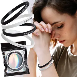 4 Pack Bracelet Christian Valentine's Day Birthday Gifts for Men Women Boyfriend Mom Motivational Message BRACELET Thin Style Religious God is First I am Second