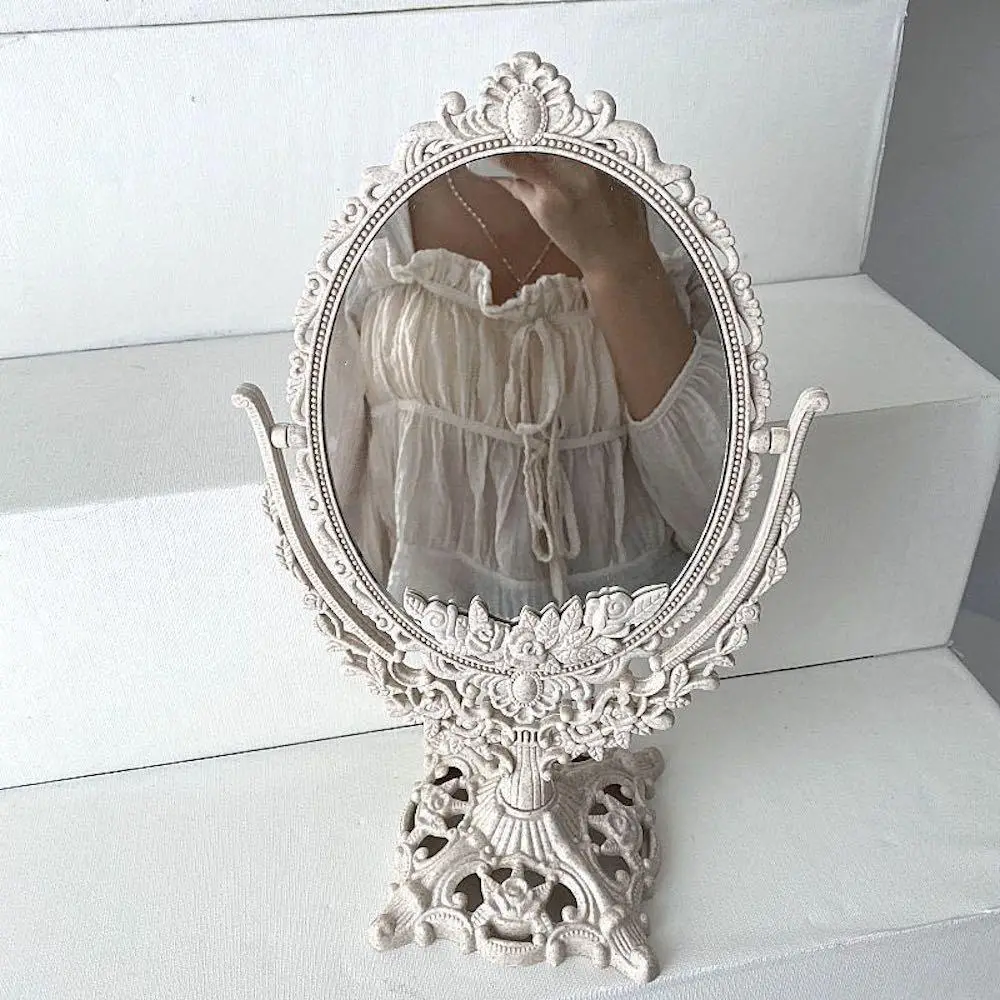 1 Set Vintage Flower Engraved Makeup Mirror, Vintage Table Mirror for Bathroom Home, Elegant Rotatable Desktop Mirror, Home Decor
