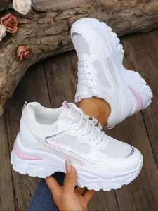 Women's new fashionable athleisure lace-up sneakers, breathable uppers with comfortable design, platform heightened height with jeans and short skirts, suitable for daily casual and commuting wear, gifts and back-to-school season best choice