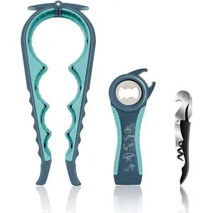 Jar Opener for Weak Hands, Seniors with Arthritis, 5 in 1 Multi Function Bottle Opener Lid Opener For Arthritic Hands with Corkscrew Wine Opener (blue)