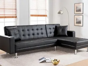Taylorann Jett Nuttall 8036-BK Modern Faux Leather Sectional Sofa Set with Reversible Chaise Tufted Seats & Click Clack Backs Living Room Couch