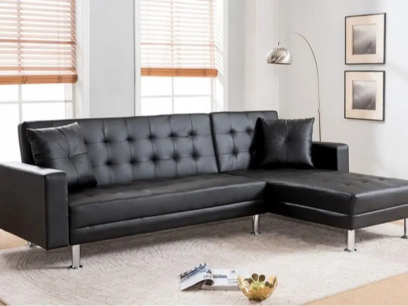 Taylorann Jett Nuttall 8036-BK Modern Faux Leather Sectional Sofa Set with Reversible Chaise Tufted Seats & Click Clack Backs Living Room Couch