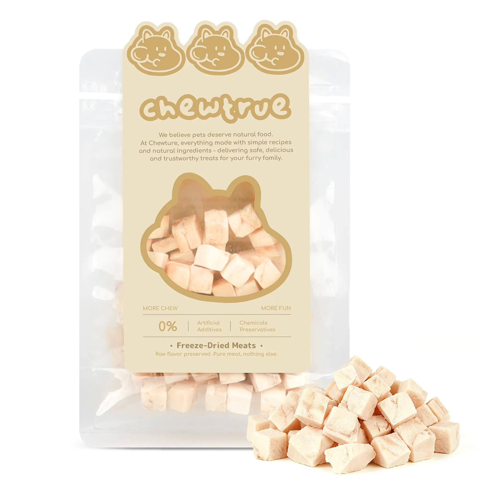 ChewTrue Pet snacks Freeze-Dried Cod Bites, naturally rich in amino acids, high protein, additive-free, hypoallergenic and healthy, suitable for cats and dogs.（Pack size：30G）