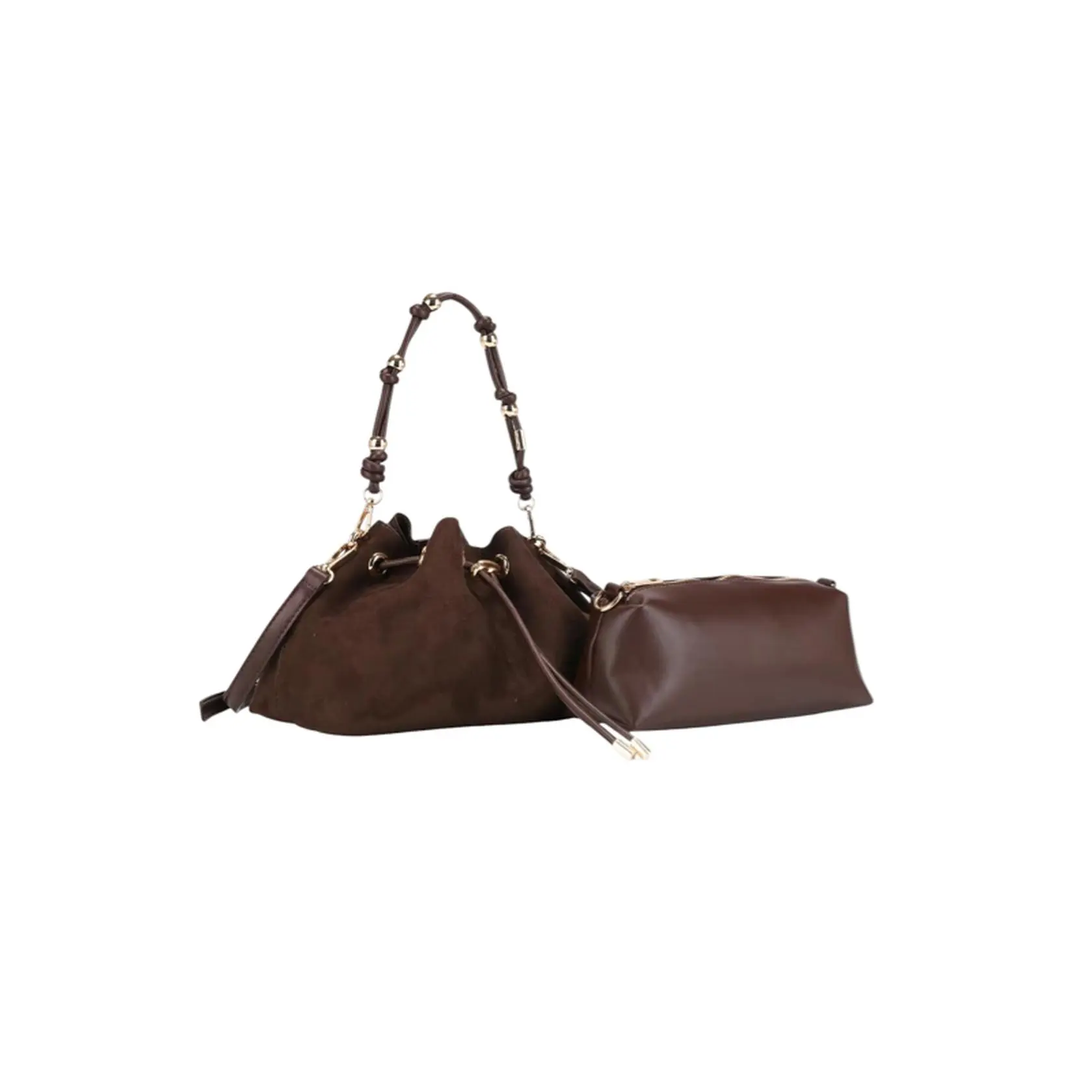 Eira Suede-Finish Drawstring Shoulder Bag with Top Handle & Matching Pouch for Everyday Style Crossbody or Hand Carry