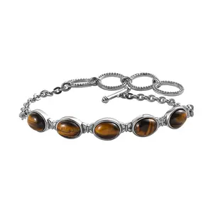 Gemstones Stainless Steel Bracelet with Toggle Clasp for Women Jewelry .5" Birthday Christmas Gifts for Women