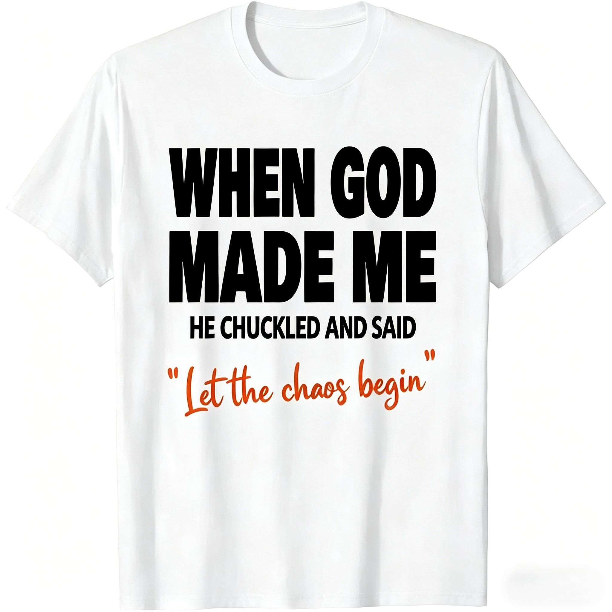 100% Cotton When God Made Me He Chuckled T Shirt, Funny Christian Golf Graphic Tee, Inspirational Faith Apparel, Spiritual Streetwear Top, Perfect Gift for Men and Women