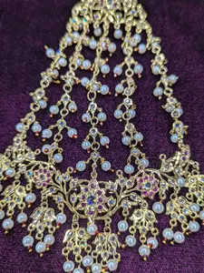 Bridal Jhumar gold plated hydrebadi jadau style 22gm gold plated passa side tikka