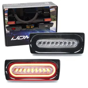 iJDMTOY Smoked Lens Dynamic Sequential Blink Laser Style Full LED Turn Signal Light Tail Lamps For 1999-18 Mercedes W463 G-Class G500 G550 G55 G63 AMG (2019 G Design)