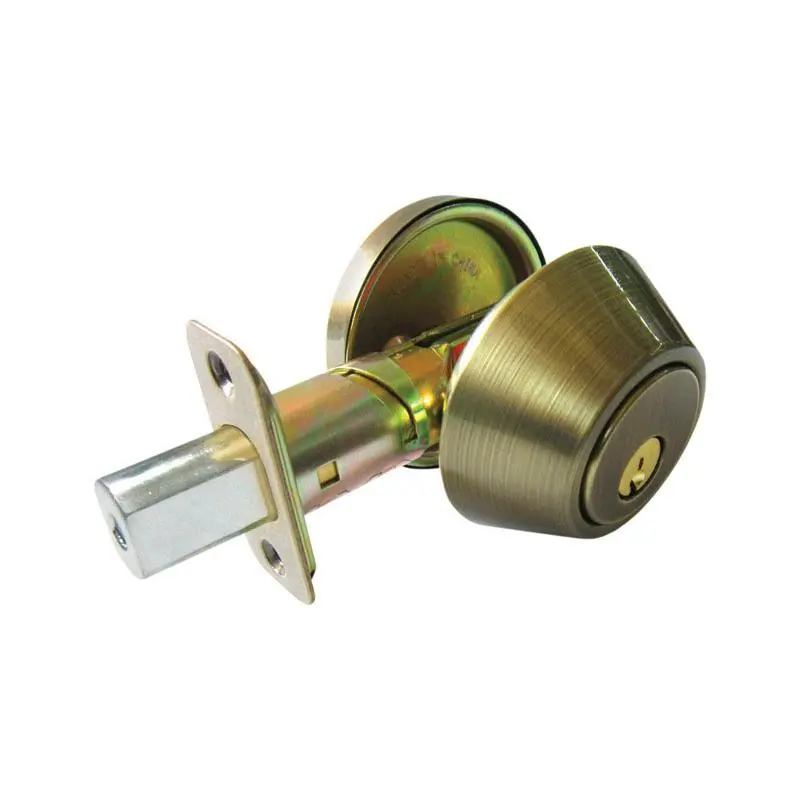 212 MAIN Outdoor Antique Brass Metal Single Cylinder Deadbolt with 1-3/4 in Lock Cylinders, Trim Rings, Left-Handed Adjustable Backset, ANSI Grade 3 Security for Residential Exterior Doors