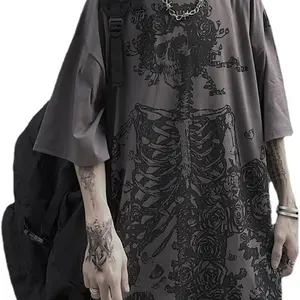 Y2K Skeleton T-Shirt, Skull Graphic Alternative Grunge Oversized Top, Gray - NWT