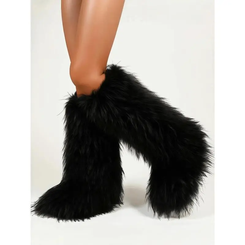 2025 Winter Knee High Boots Pull-On Faux Fur Boots Furry Fluffy Round Toe Fashion Boots For Women Suede Comfy Plush Warm Knee High Boots Outdoor Indoor Flat Shoes Party Dressy Women Winter Autumn Fall Boots 2025 Winter Knee High Boots Pull-On Faux Fur Boots Furry Fluffy Round Toe Fashion Boots For Women Suede Comfy Plush Warm Knee High Boots Outdoor Indoor Flat Shoes Party Dressy Women Winter Autumn Fall Boots