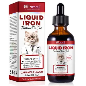 Oimmal Liquid Iron Syrup for Cats, Caramel Flavor 2 fl oz Supports Anemia Low Energy Levels & Lethargy with Folate & B12