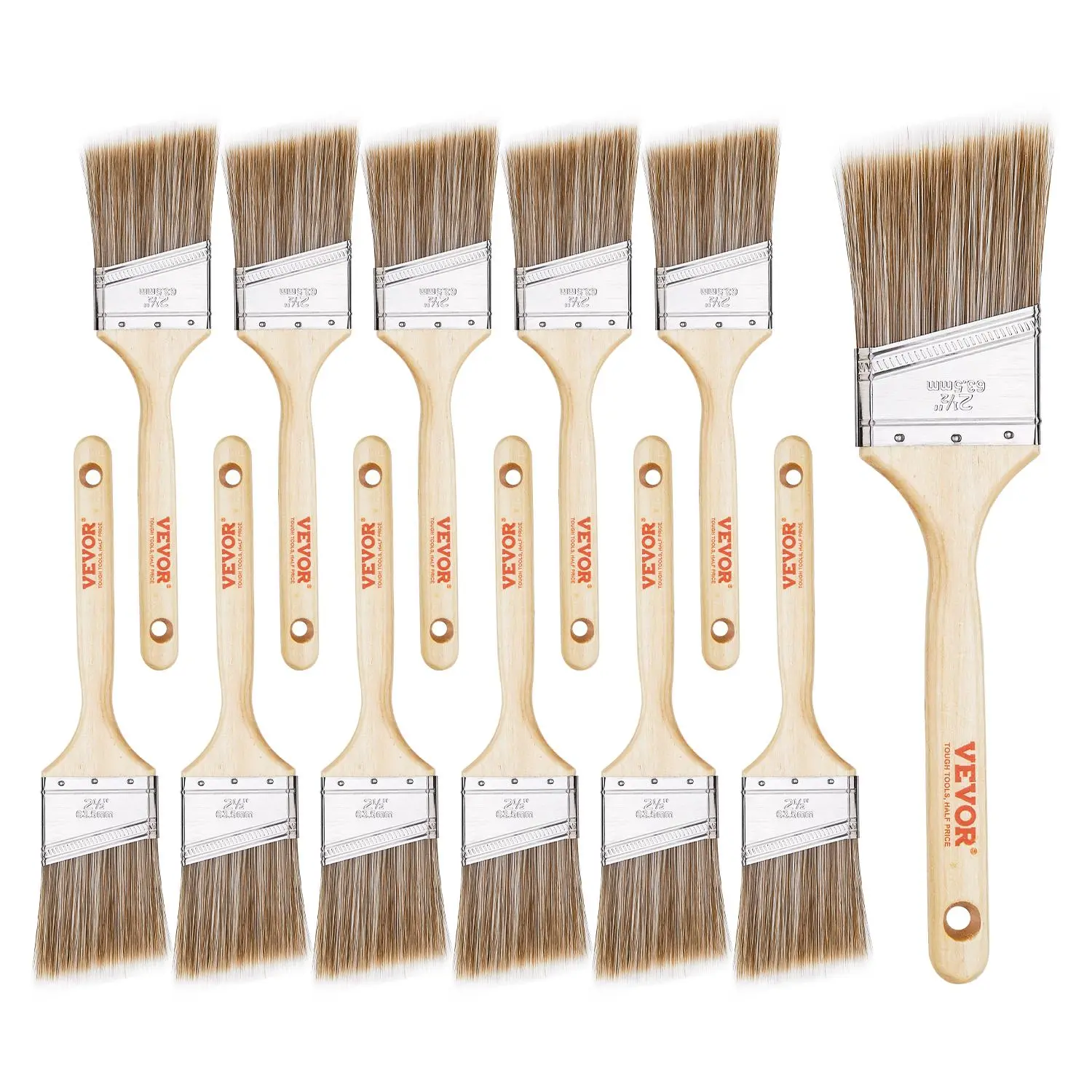 【Summerfinds】VEVOR Paint Brushes,  , 12 Piece Angle Paint Brush, Treated Wood Handle, Paint Brush Set for All Latex and Oil Paints & Stains, Wood Stain Brushes for Cabinets, Walls, Fences, Interior & Exterior Use