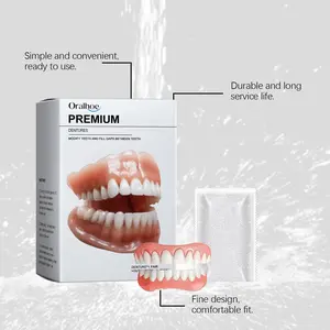 Oralhoe Premium Upper and Lower Denture Set, Temporary Flexible Veneer Dentures, Instant Whitening Smile Restoration Kit, designed to fill tooth gaps and cover yellowed teeth with dental bonding beads.