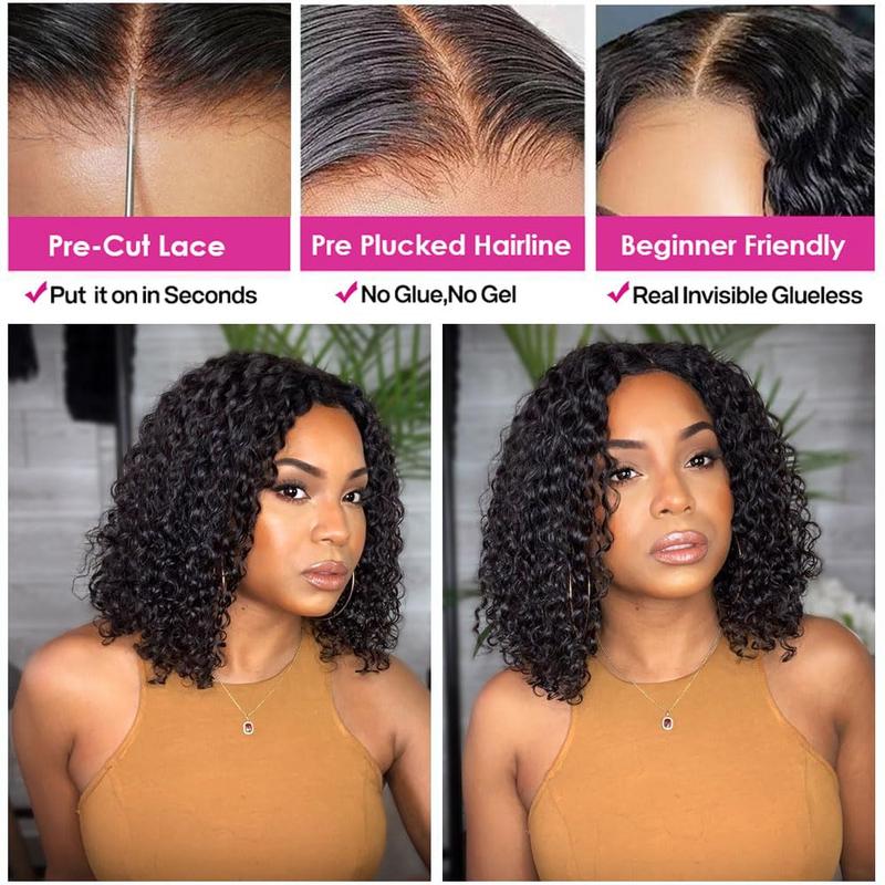 Deep Wave BOB Wig Human Hair 4x4 HD Curly BOB Lace Front Wigs Human Hair Pre Plucked Wear And Go Glueless Short Curly Frontal BOB Wigs For Black Women Wet And Wavy
