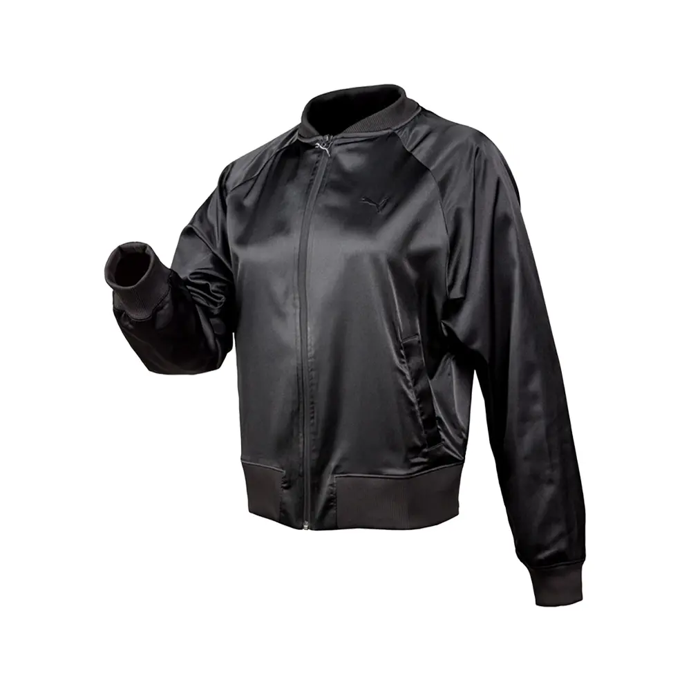 PUMA Womens Elevated Essentials Satin Bomber Jacket Athletic Outerwear Casual - Black PUMA Womens Elevated Essentials Satin Bomber Jacket Athletic Outerwear Casual - Black