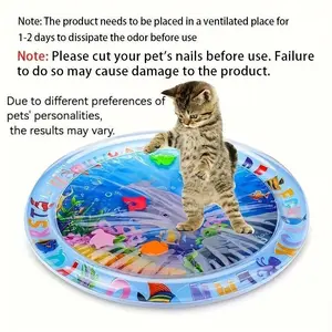 Interactive Water Sensory Cat Play Mat, Indoor Cat Entertainment PVC Pad, Splash-Proof Kick Toy, Floating Fish Design, Uses Tap Water