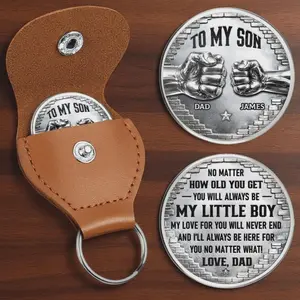 To My Son Pocket Hug Gift from Dad, Personalized Keepsake Pocket Hug, Leather Keychain Gift for Son, Father to Son Gift, Custom Pocket Hug