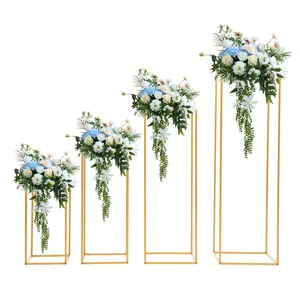 Gold Modern Rectangular Flower Stand Steel+Plastic 8.26-11.81in Base 15.74-39.37in Height 22lbs Load High-Temp Baking Paint