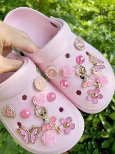 18 Piece Ballet Angel Rose Heart Flower Pearl Round Bow DIY Detachable Decoration Accessories Bling Shoe Charms, Suitable for Sandals Slippers Flip Flops Garden Shoes Beach Shoes