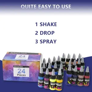 24 Color Paint Spray Gun Set, Acrylic Airbrush Kit for Artists Beginners Students DIY Projects, 12 Colors, 20ML Bottles