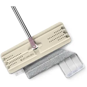 Flat Mop, Microfiber Mops for Floor Cleaning and Wall Cleaner, 50" Mop with 13" Flat  with a Microfiber Mop Pad - Beige & Blush Brown