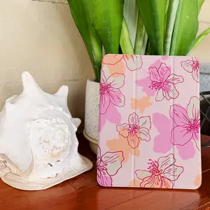 Sakura Blooming iPad Case for iPad 11th Generation A16 2025 10.9 inch 10th Gen Cute Pink Hibiscus Design with Built-in Pencil Holder, Clear Back & Trifold Smart Stand