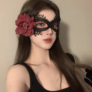 Black Flower Mask Masquerade Costume Props Party Annual Meeting Half Face Mask Eye Mask Makeup Night Mask