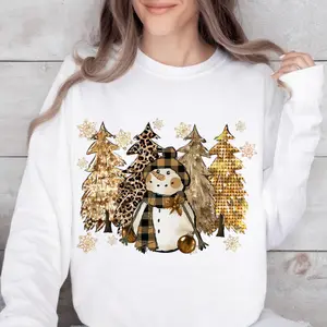 100% Cotton Women’s Long Sleeve Crewneck T-Shirt Snowman Leopard Trees Snowflakes Pattern Fashion Tops Trendy Tees Graphic Print Soft Breathable Casual Workout Layering Lounge Streetwear Curated style Endless styling possibilities POD