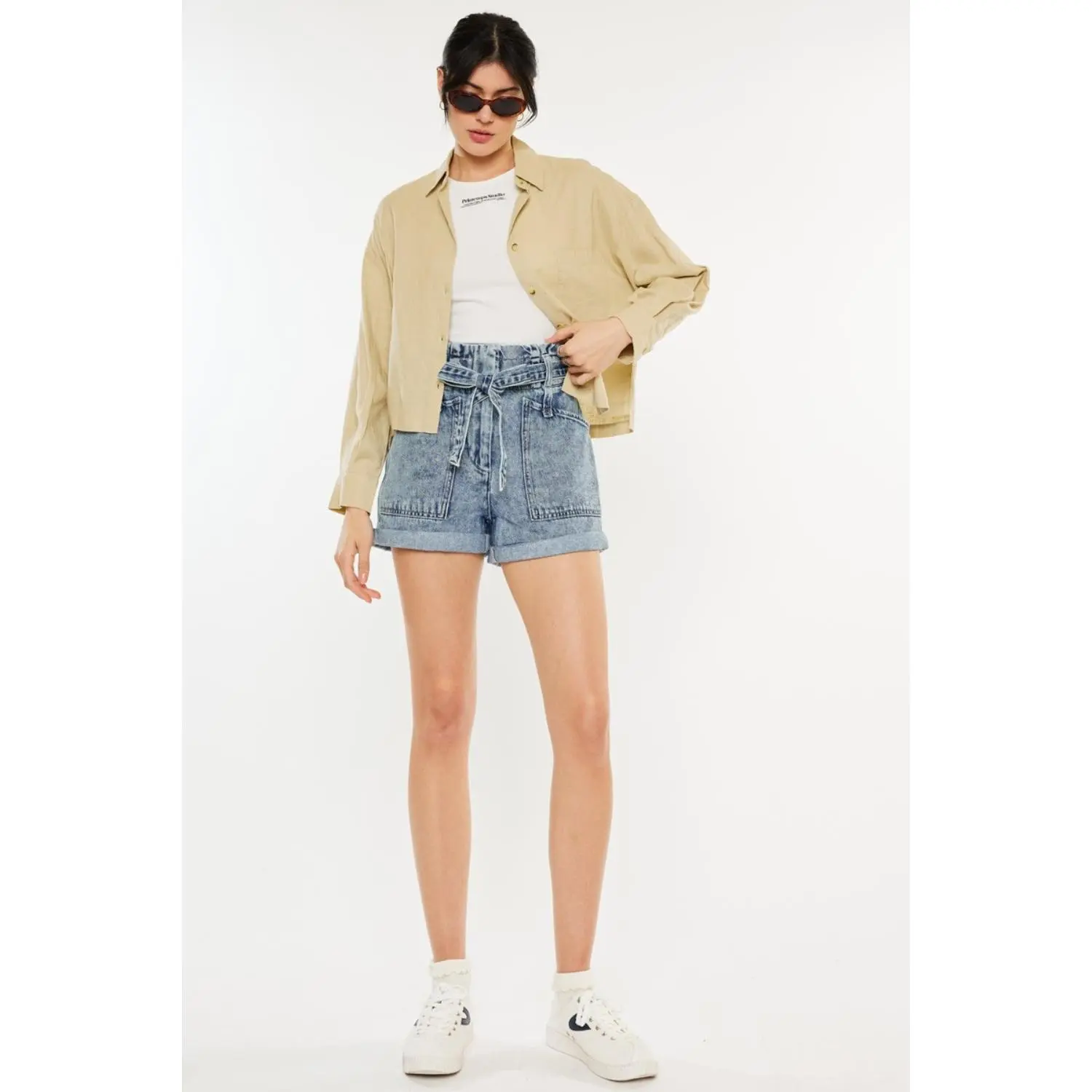 Kancan Ultra High Rise Paperbag Denim Shorts