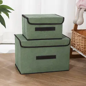 Foldable storage two-piece set home fabric organizer box multi-purpose linen cotton dustproof storage box for clothes and toys