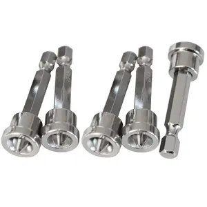 Teursa 5pcs Set Magnetic Positioning Screwdriver Bits Drywall Screw Setter PH2 Bits for Plasterboard Screw Hex Shank Positioning Bit Batch Head