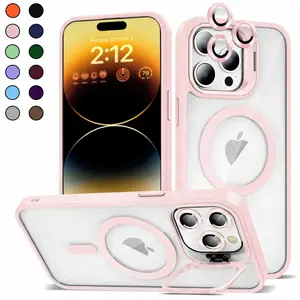 Shockproof Magnetic Wireless Case Built-in Stash Stand, with Extra Metal Ring Camera Lens Protection Cover For iPhone 17 Pro Max 16 15 14 13 12 11 Pro Plus Air