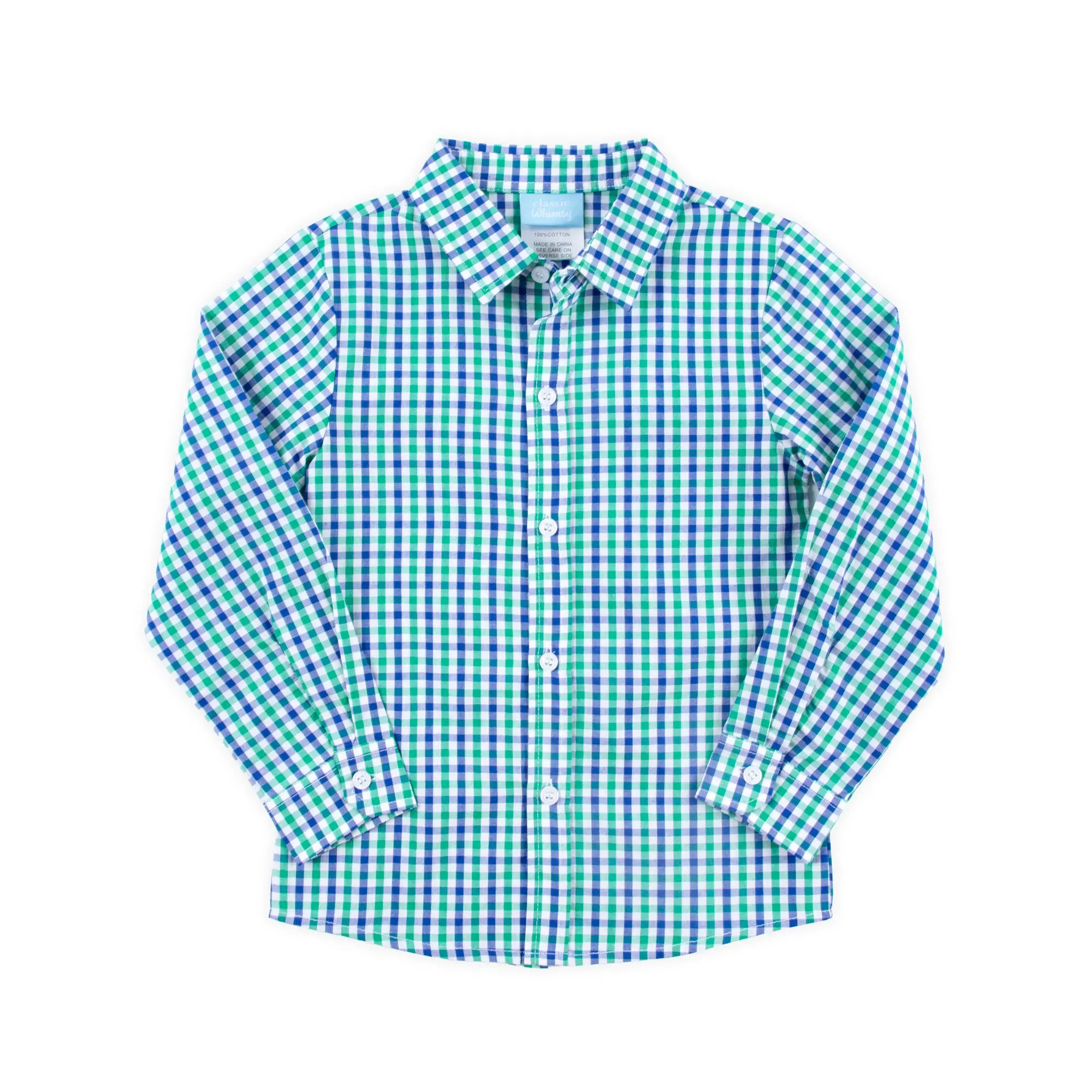 Green & Navy Gingham Button Down Shirt