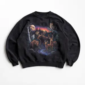 Retro Forest Animals Sweatshirt, Vintage 90s Wildlife Sweater, Wolf Moose Deer Owl Moon Crewneck, Nature Cabin Unisex Adult Pullover