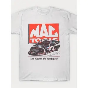 Men's Dale Earnhardt 1990 Retro Racing T-Shirt - Cotton, Loose Version, Crew Neck, Short Sleeve, Machine Washable, White, Four Seasons Clothing |   Retro Racing T-Shirts |   Cotton Fabric, Racing Shirts Top Streetwear Menswear Crochet Tshirt Casual