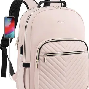 LOVEVOOK Women's Laptop Backpack Purse, Work Travel Computer Bag, College School Daypack with USB Port, Antiquewhite