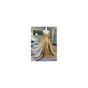 Carlnika Golden Wedding Dress, 2 in 1 Gold Colored Wedding Dress with Removable Train, Custom  Wedding Dress with Removable Train