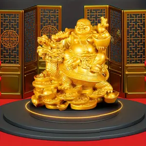 1pc Buddha Statue Decoration Ornament, Zen Buddha Figurines Statues, Sculpture Miniature For Housewarming Desktop Living Room Religious Decoration, Golden Statue Decoration Big