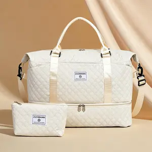 2-Piece Travel Luggage Set – Large Capacity Duffel Bag with Separate Shoe Compartment & Multi-Pocket Design, Includes Small Makeup Pouch, Classic Fashion Tote for Business Trips, Weekend Overnight, Beach & Camping, Gift for Women
