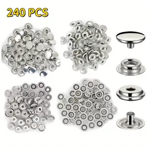 240 Pcs Stainless Steel Snap Button Kit, 15mm Heavy Duty Snap Press Head, Suitable for Boat Canvas Bag Leather DIY Craft Awnings Pool Covers