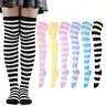 A Set of 6/3 Pairs Thigh High Socks,Over Knee High Stockings,Extra Long Leg Warmers for Women Mixed Candy Color Stripes,One Size,Halloween Christmas Party Gifts