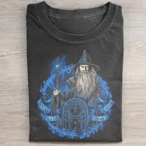 Gildan Men's Fitted Short-Sleeve Round Neck Printed T-Shirt - Vintage Lord of the Rings Gandalf "Speak Friend and Enter" Graphic, Classic Menswear Casual Shirt for Middle Earth J.R.R. Tolkien Fantasy Lovers, Men's Clothes