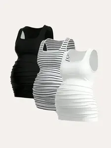3-pack maternity tank tops, women's wear, summer casual sports yoga T-shirts, Clothing, Pregnancy Clothes, Basic, Versatile, Comfort, Style, Outfit, Essential, Trendy, Chic, Elegant, Classy, Modern, Stylish