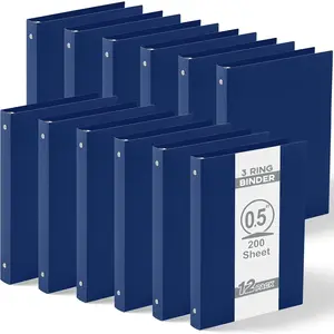 12 count 0.5 Inch Mini 3 Ring Binders Fits 5.5" x 8.5" Paper, Holds(Capacity 140 Sheets), Plastic Flexible Three Round Rings Small Navy Blue A5 Binders Bulk for School, Office Use, Photo Album